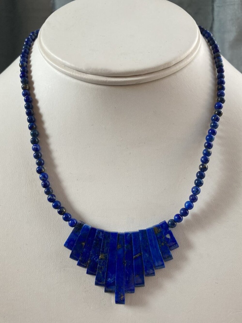 Vintage Lapis Lazuli Beaded Cleopatra Necklace - Egyptian Revival, Waterfall